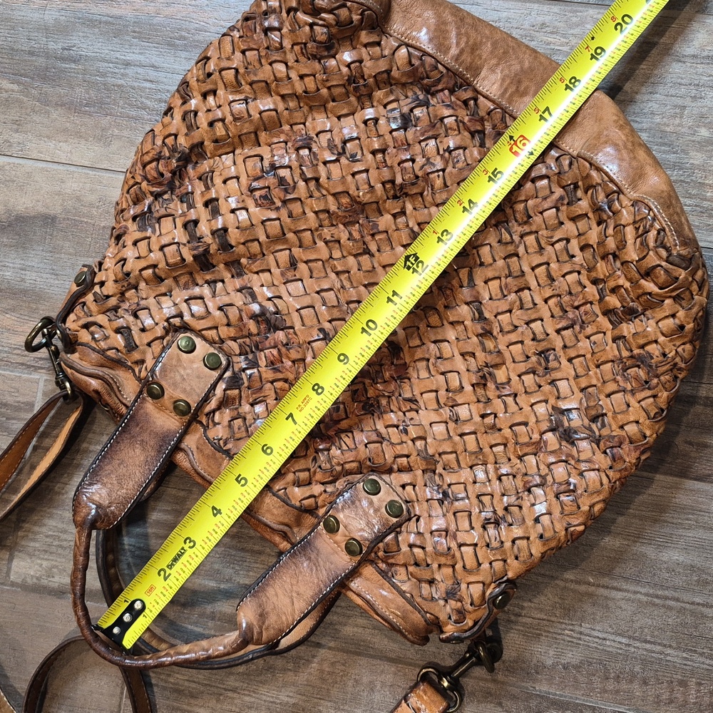 Langellotti Woven Leather Floral Detail Zip Closure Satchel Crossbody Hobo Bag - Picture 8 of 16
